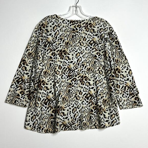 Chicos 3/4 Sleeve Animal Print Pullover Shirt Brown Black Womens 2 Large - Picture 6 of 9